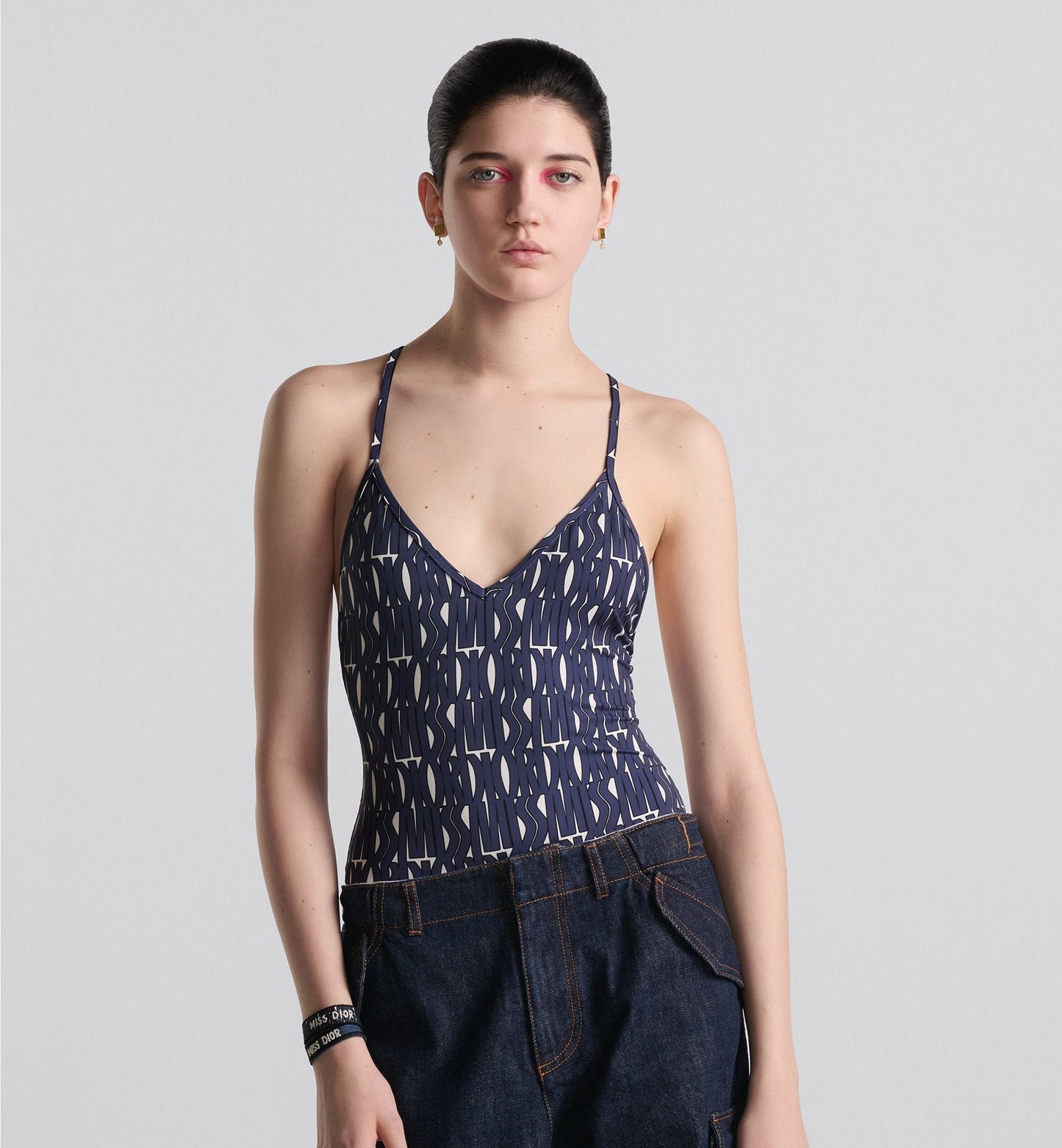 One Piece Swimsuit White Technical Fabric With Navy Blue Miss Luxury Dior Allover Motif