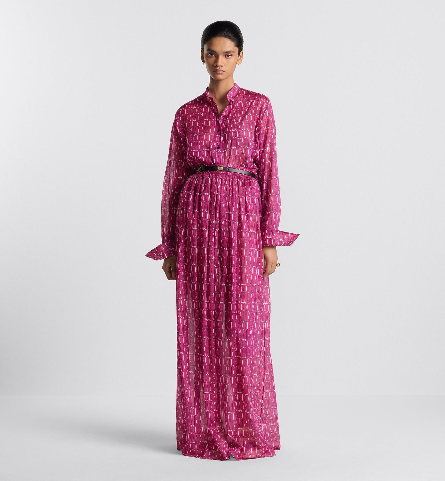 Long Pleated Skirt White Cotton Muslin With Fuchsia Miss Luxury Dior Allover Motif