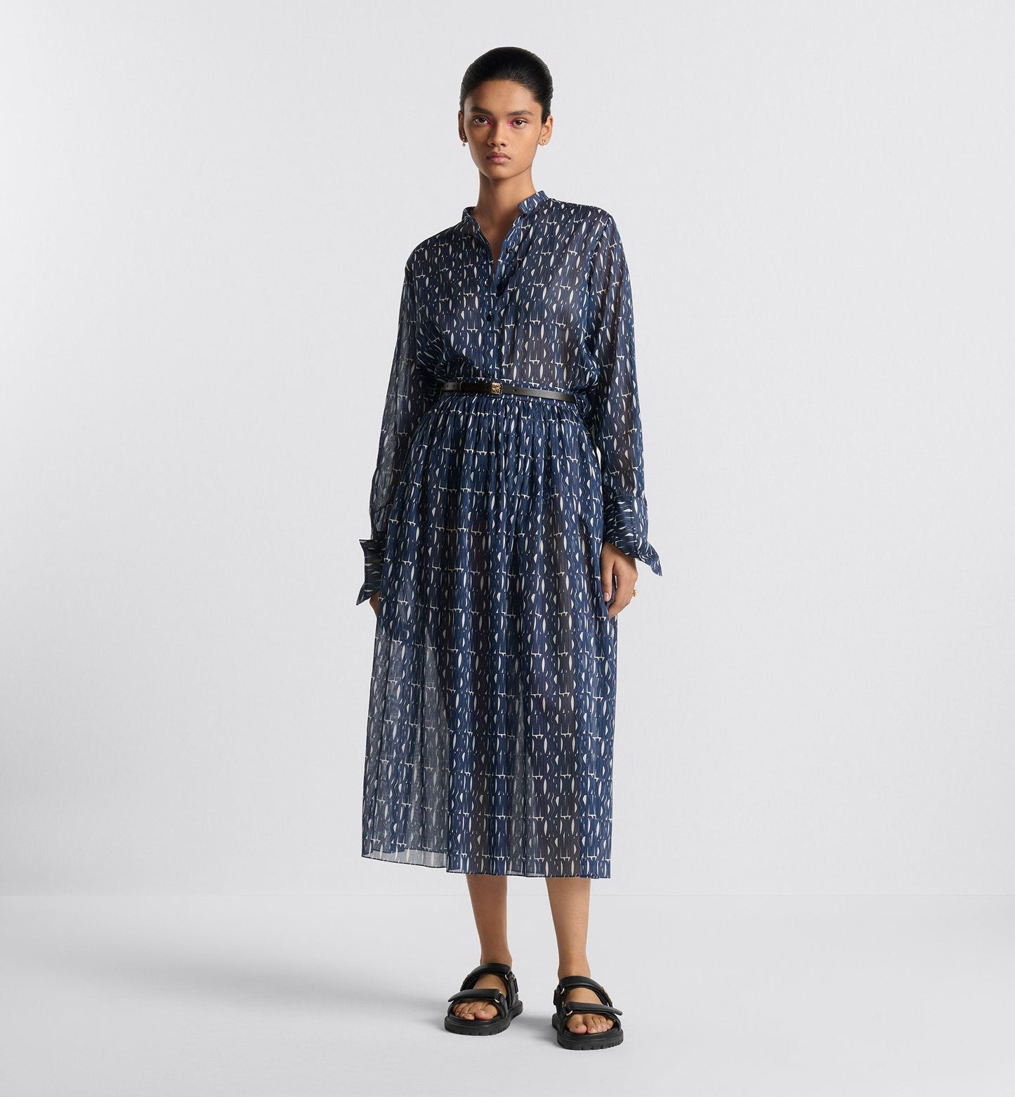 Pleated Mid Length Skirt White Cotton Muslin With Navy Blue Miss Luxury Dior Allover Motif