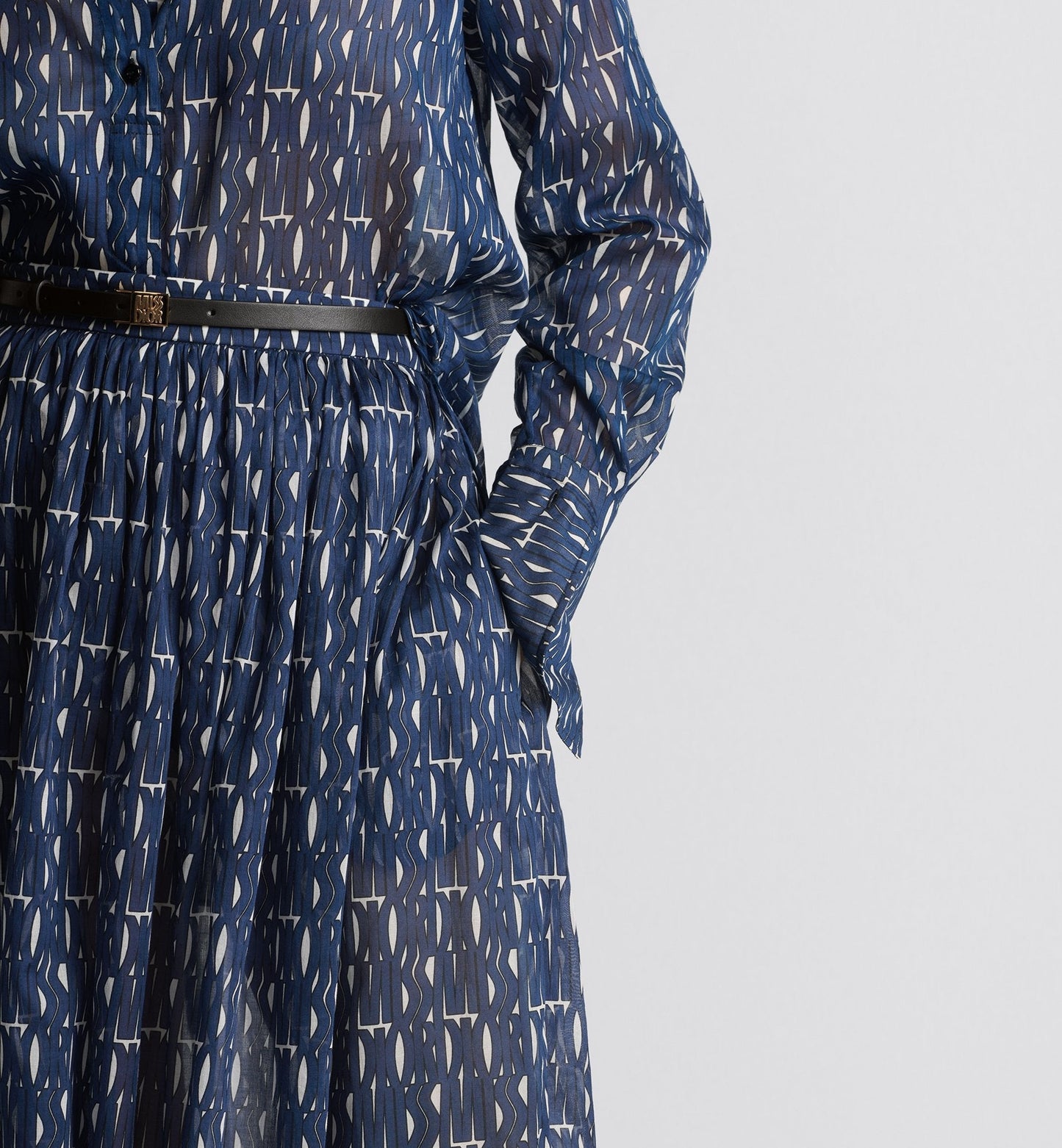 Pleated Mid Length Skirt White Cotton Muslin With Navy Blue Miss Luxury Dior Allover Motif