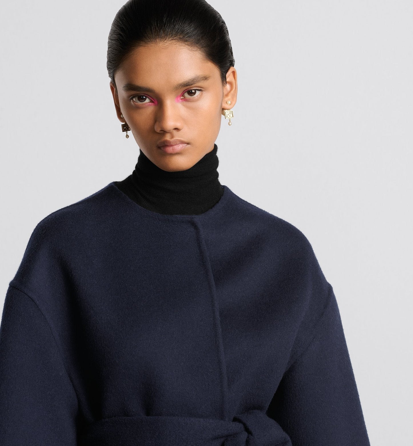 Coat With Belt Navy Blue Double Sided Virgin Wool And Silk With Miss Luxury Dior Allover Interior