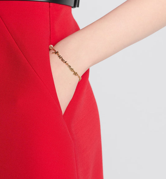 Luxury Dioramour Je Vous Adore Bracelet Gold Finish Metal With White Resin Pearl And Red Lacquer