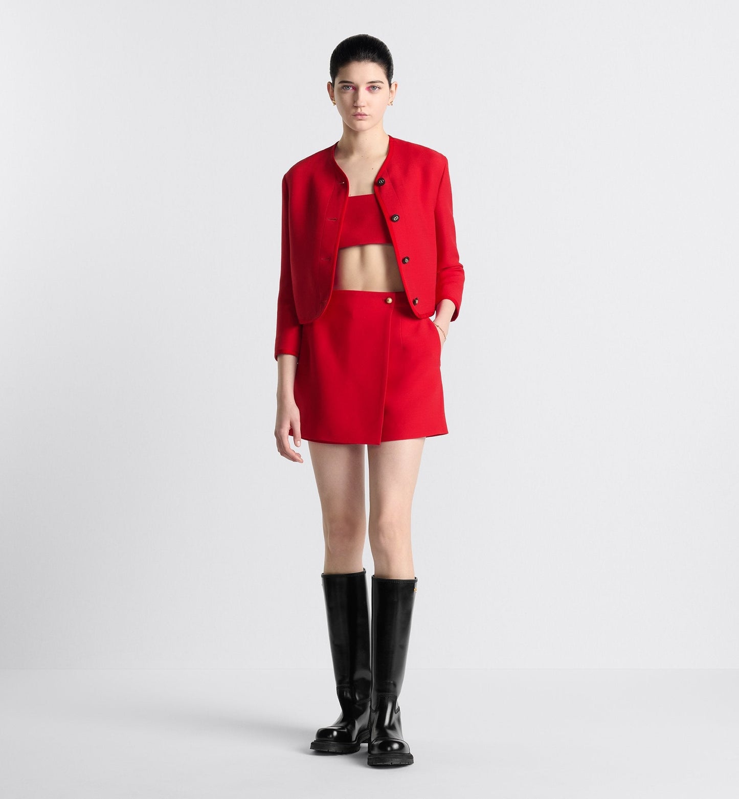 Luxury Dioramour Skort With Cd Button Red Lightweight Wool And Silk