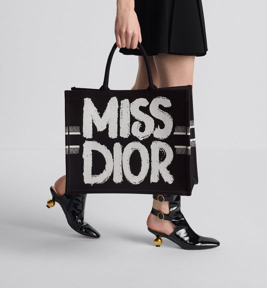 Large Luxury Dior Book Tote Black And White Miss Luxury Dior Graffiti Embroidery