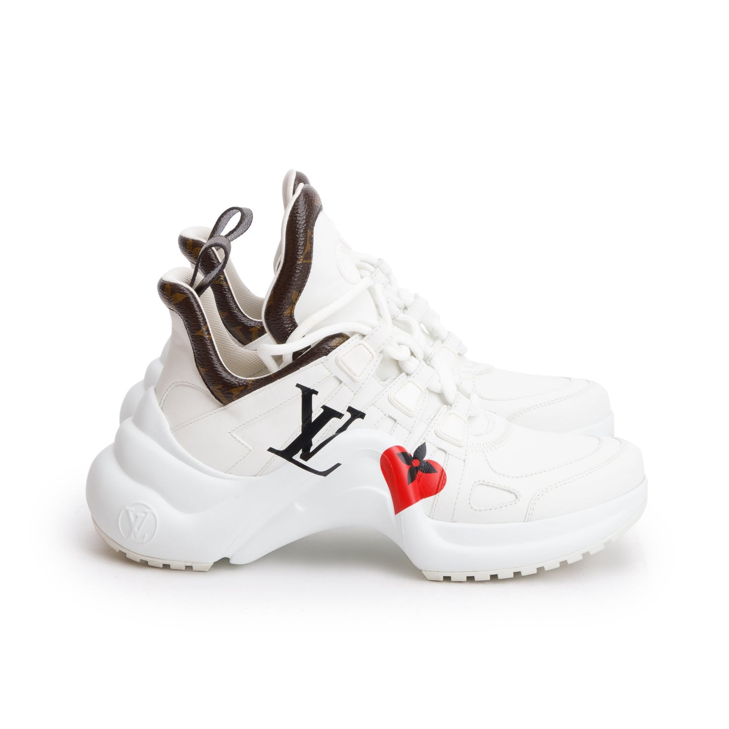 Louis Vuitton 2020 White Leather Monogram Trim LV Heart Archlight Sneakers, Size 37.5