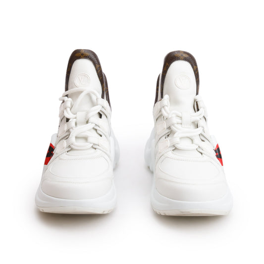 Louis Vuitton 2020 White Leather Monogram Trim LV Heart Archlight Sneakers, Size 37.5