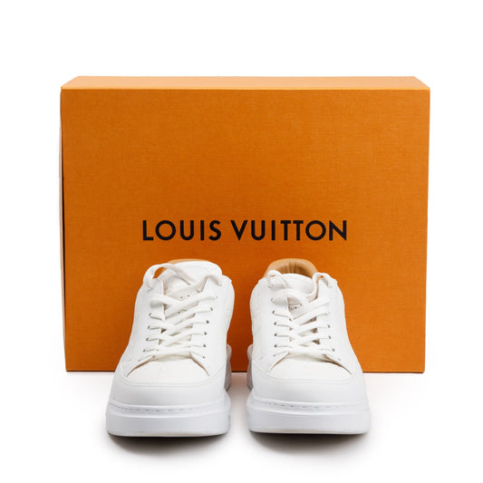 Louis Vuitton 2020 White Monogram Embosssed Leather Beverly Hills Sneakers, Size 6.5