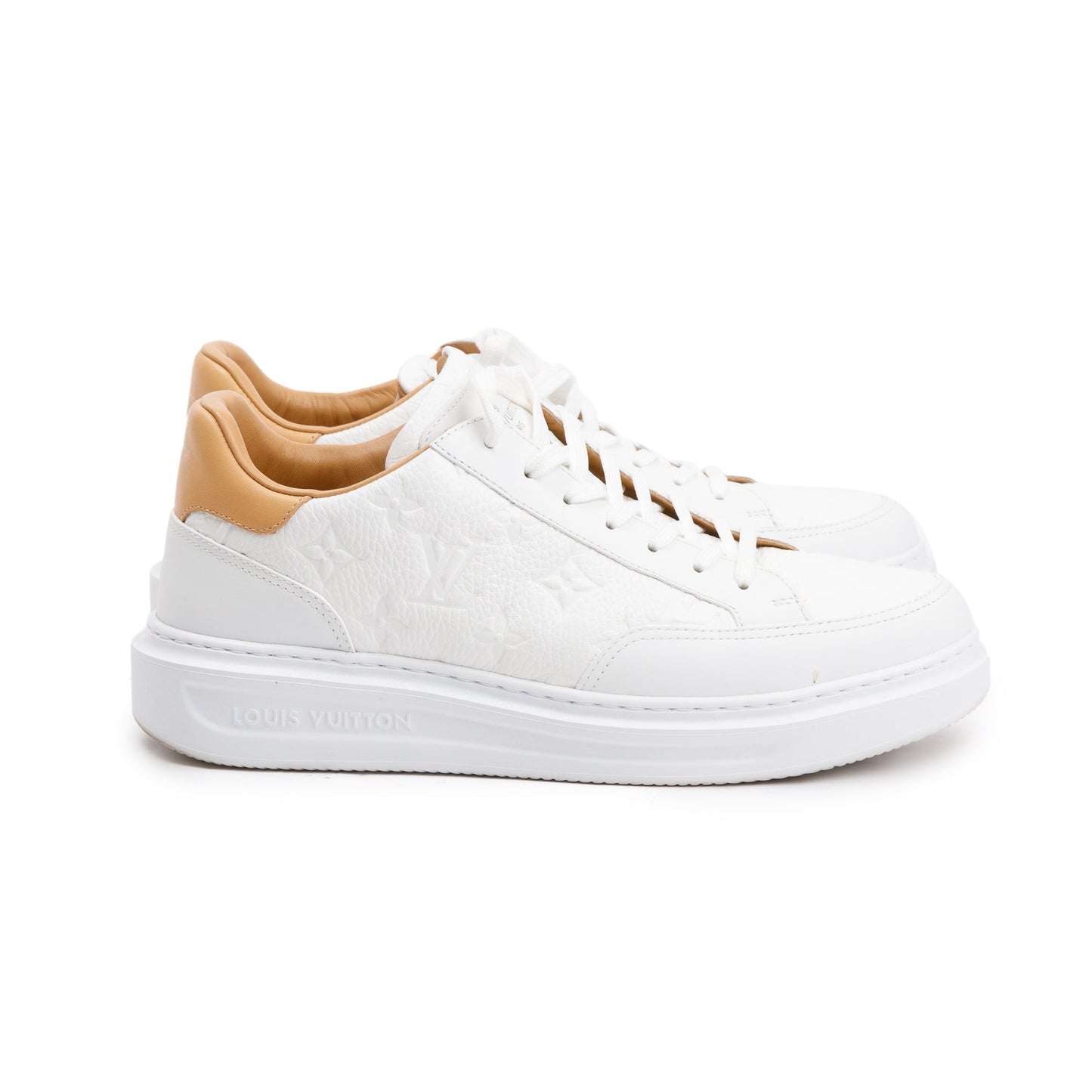 Louis Vuitton 2020 White Monogram Embosssed Leather Beverly Hills Sneakers, Size 6.5