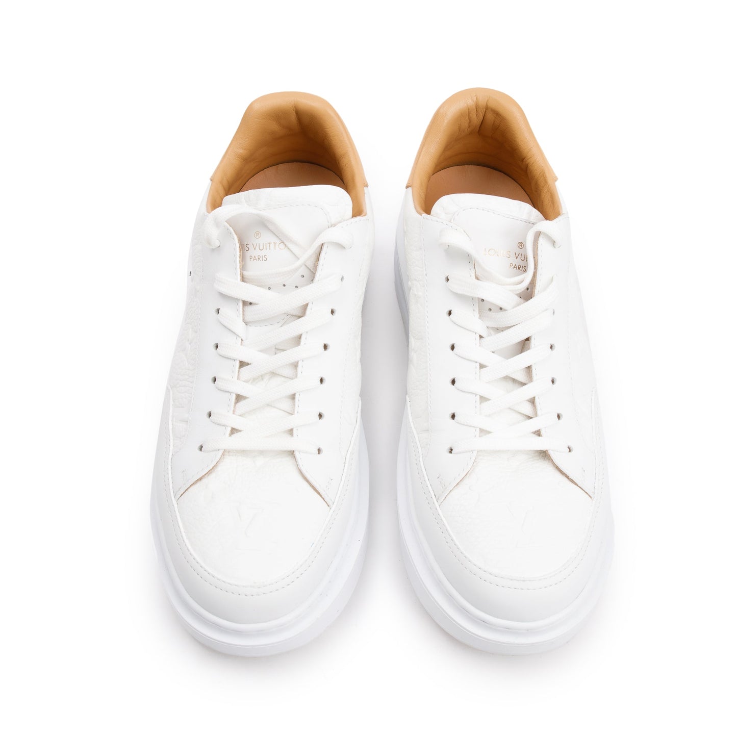 Louis Vuitton 2020 White Monogram Embosssed Leather Beverly Hills Sneakers, Size 6.5