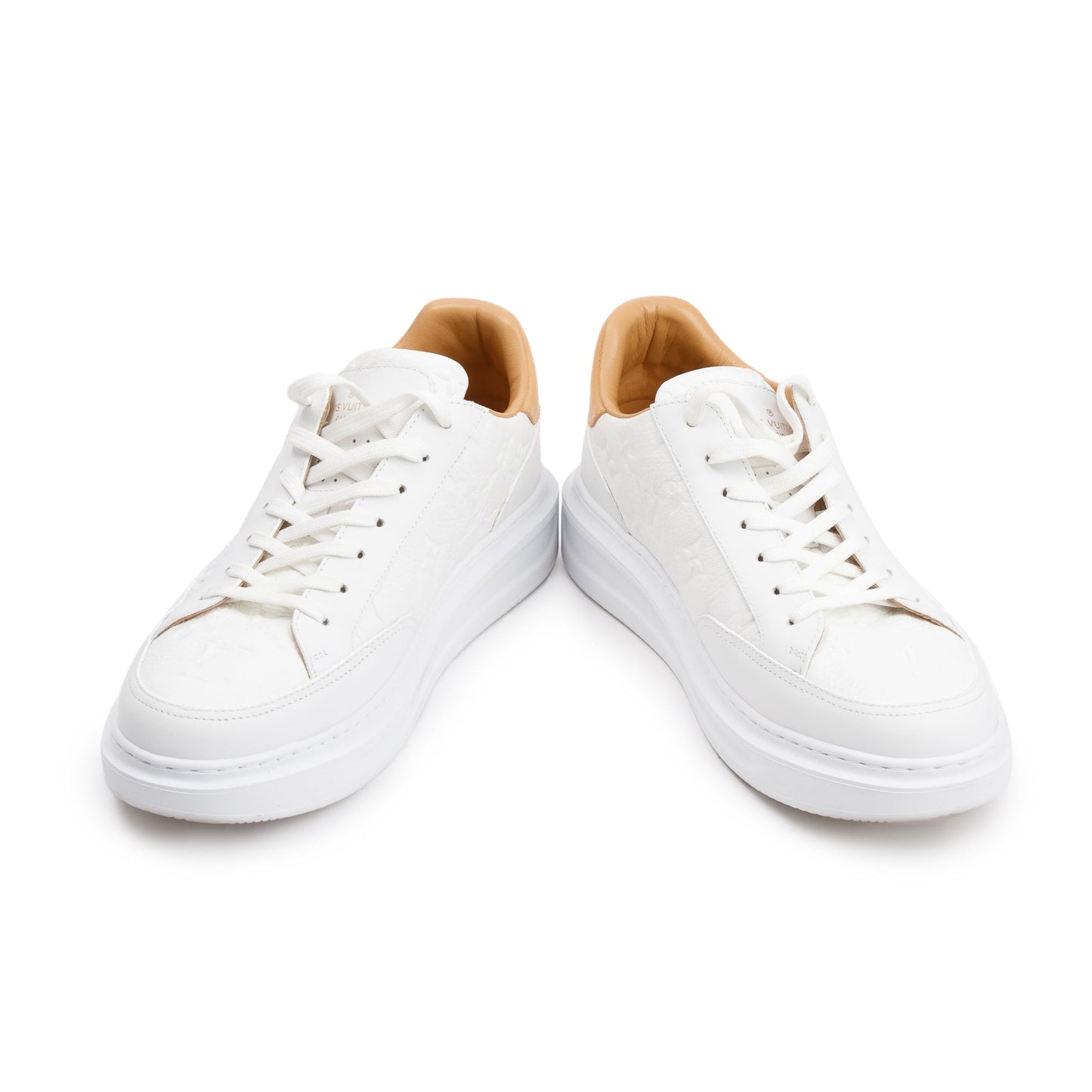 Louis Vuitton 2020 White Monogram Embosssed Leather Beverly Hills Sneakers, Size 6.5