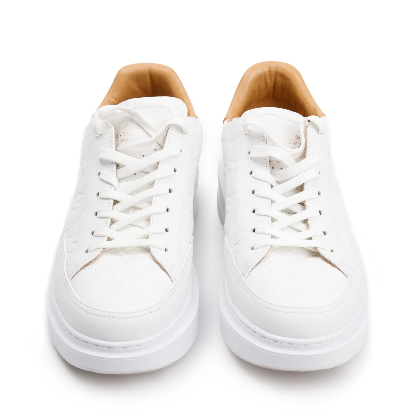 Louis Vuitton 2020 White Monogram Embosssed Leather Beverly Hills Sneakers, Size 6.5