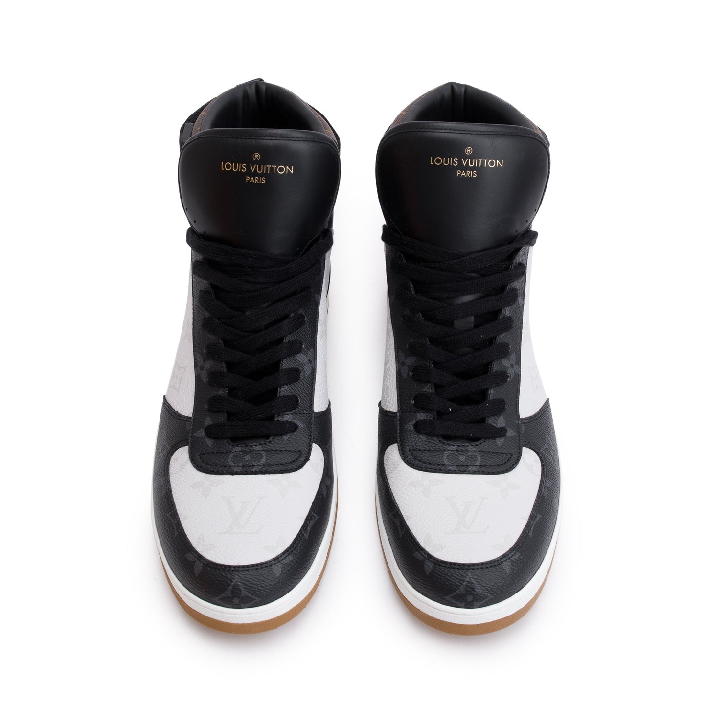 Louis Vuitton 2021 Black Leather Iconic Monogram Canvas Rivoli Sneaker Boots, Size 11