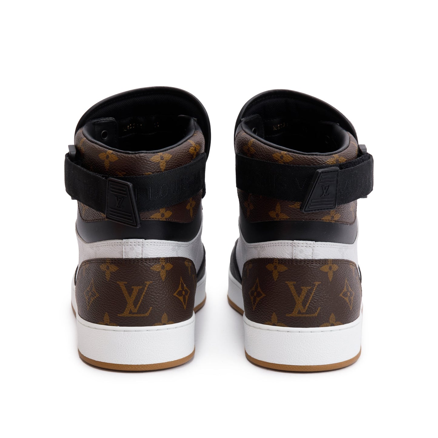 Louis Vuitton 2021 Black Leather Iconic Monogram Canvas Rivoli Sneaker Boots, Size 11