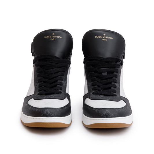 Louis Vuitton 2021 Black Leather Iconic Monogram Canvas Rivoli Sneaker Boots, Size 11