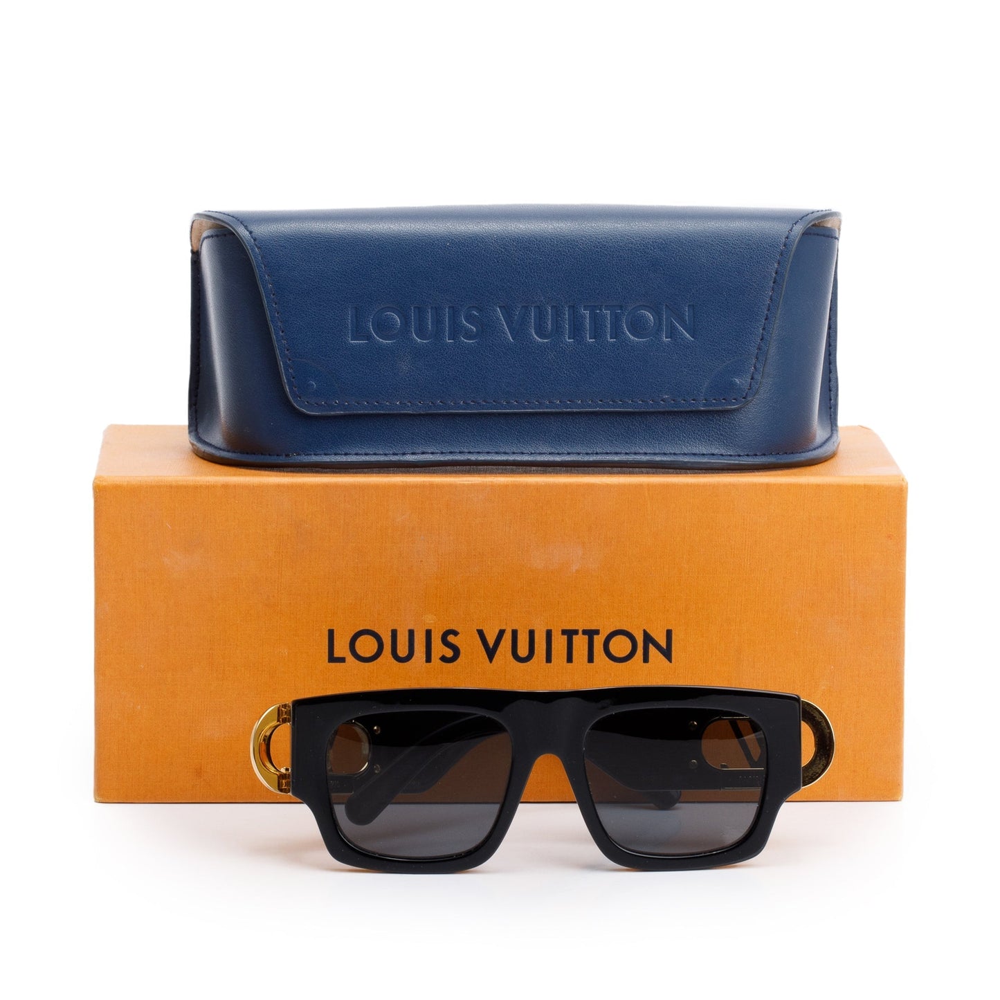 Louis Vuitton 2021 Z1478W Black Acetate Link Square Sunglasses