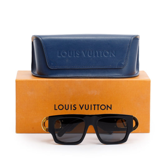 Louis Vuitton 2021 Z1478W Black Acetate Link Square Sunglasses