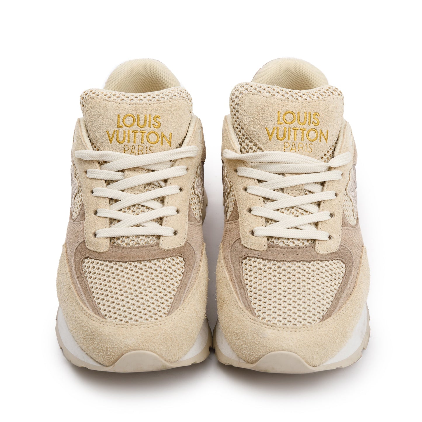Louis Vuitton 2022 Beige Suede LV Trainer Sneakers, Size 7