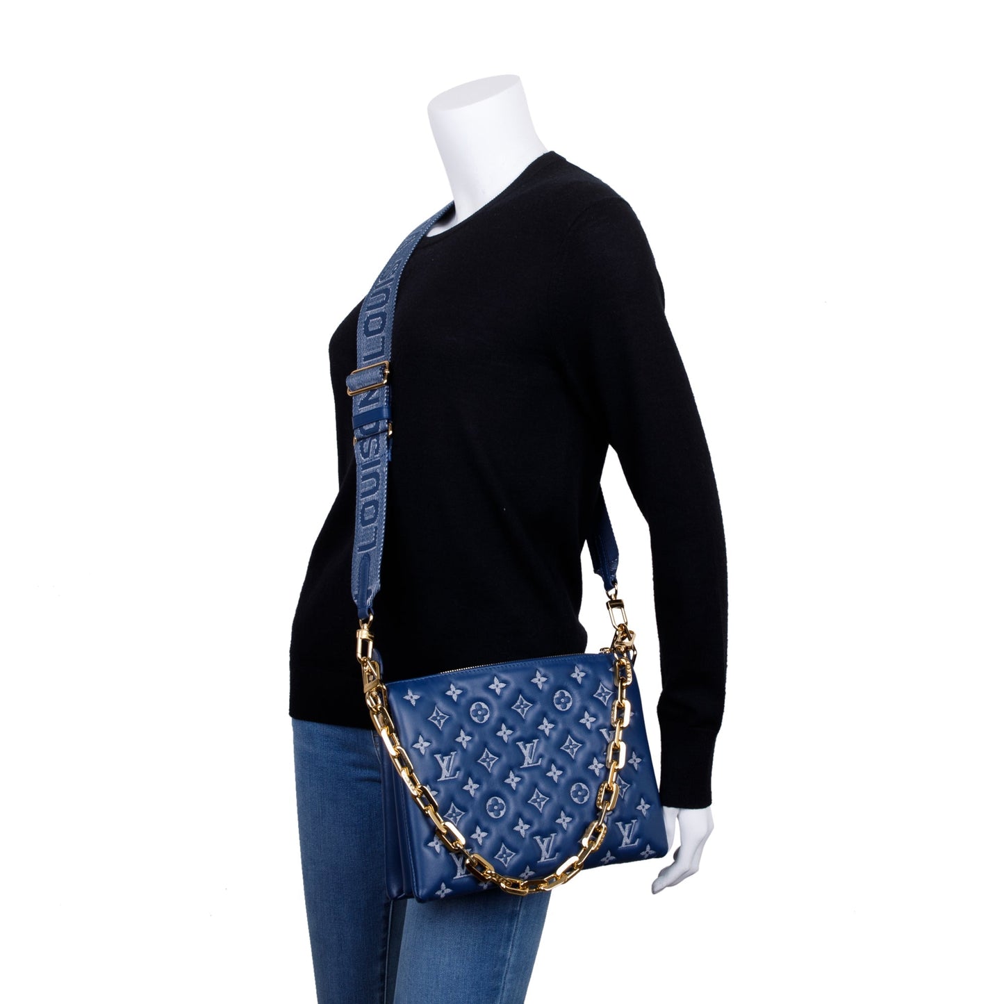 Louis Vuitton 2022 Blue Monogram Embossed Lambskin Leather Coussin PM