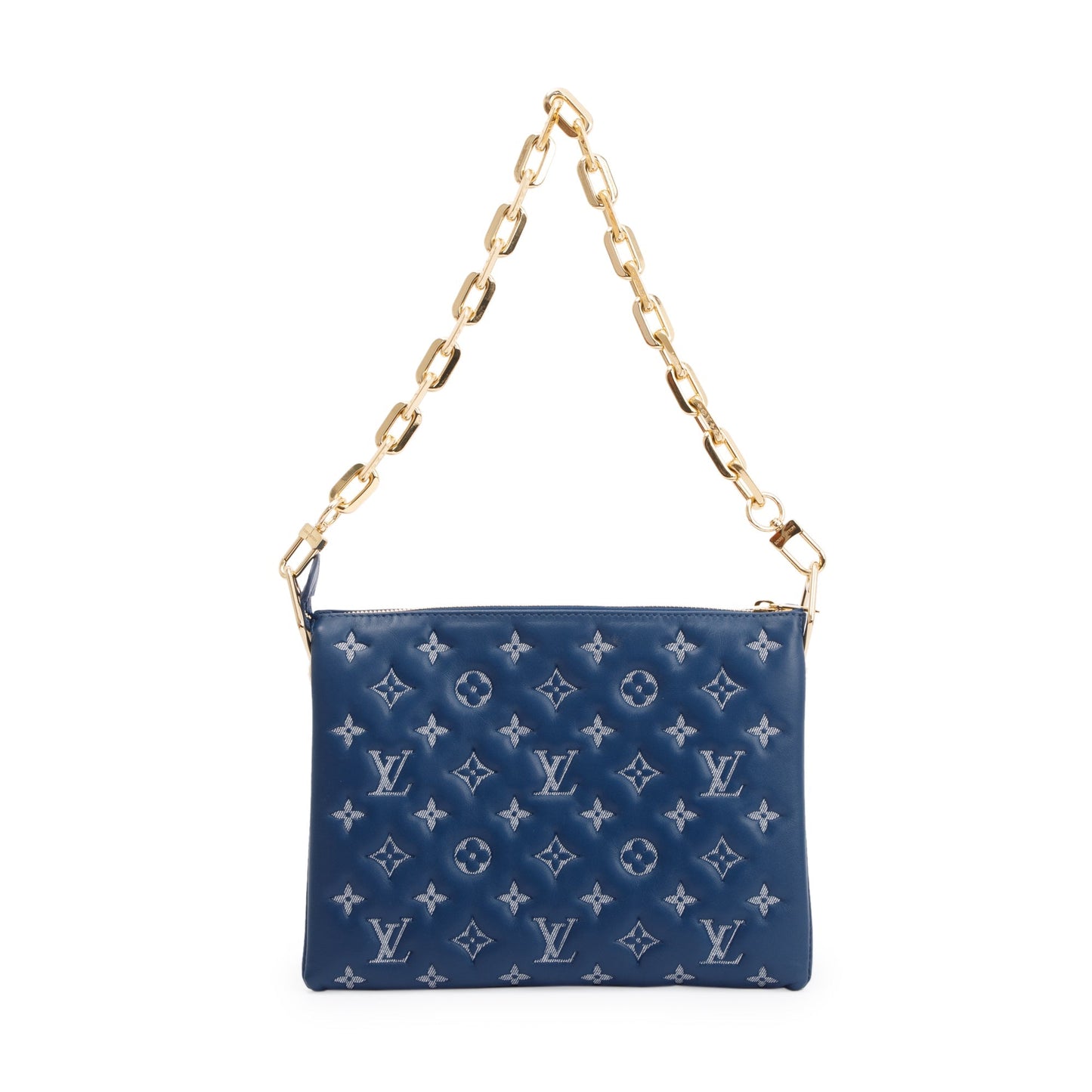 Louis Vuitton 2022 Blue Monogram Embossed Lambskin Leather Coussin PM