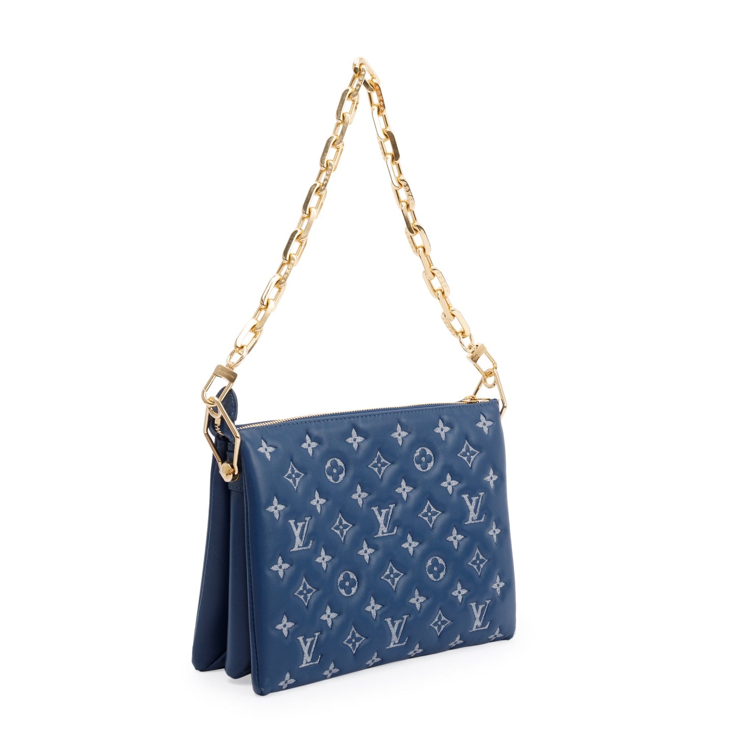 Louis Vuitton 2022 Blue Monogram Embossed Lambskin Leather Coussin PM