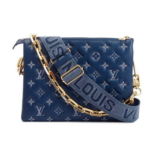 Louis Vuitton 2022 Blue Monogram Embossed Lambskin Leather Coussin PM