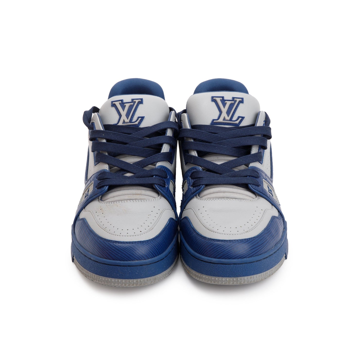 Louis Vuitton 2022 Blue/Grey Calfskin LV Trainer Sneakers, Size 7.5