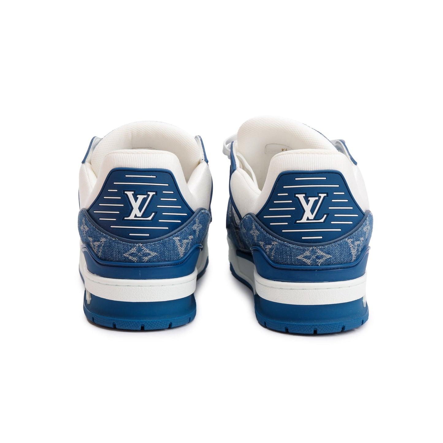 Louis Vuitton 2022 Blue/White Denim Calfskin LV Trainer Sneakers, Size 10