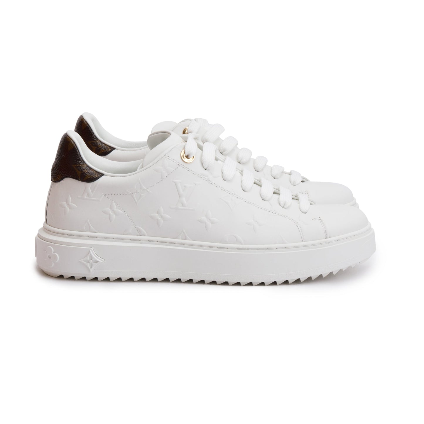 Louis Vuitton 2022 White Monogram Debosssed Leather Time Out Sneakers, Size 41
