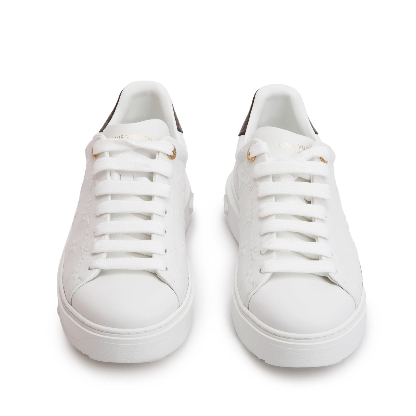 Louis Vuitton 2022 White Monogram Debosssed Leather Time Out Sneakers, Size 41