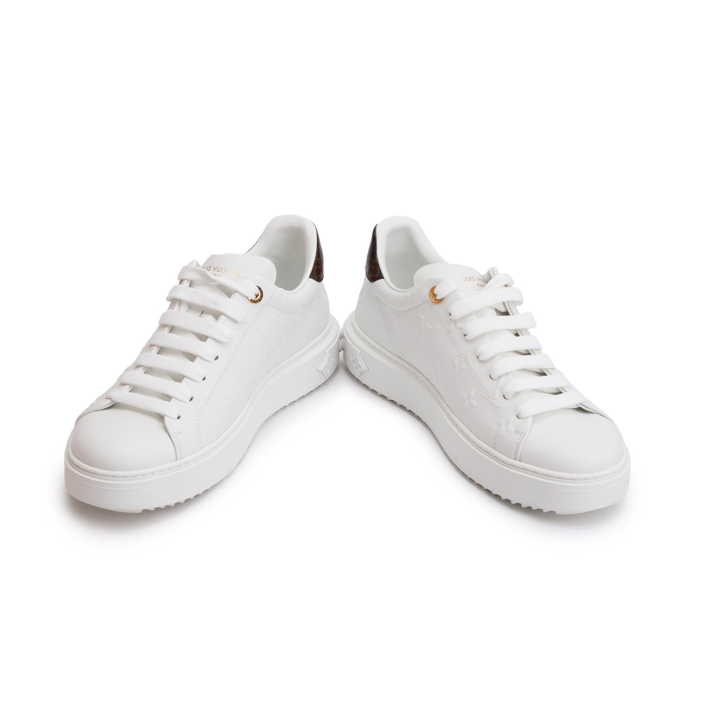 Louis Vuitton 2022 White Monogram Debosssed Leather Time Out Sneakers, Size 41