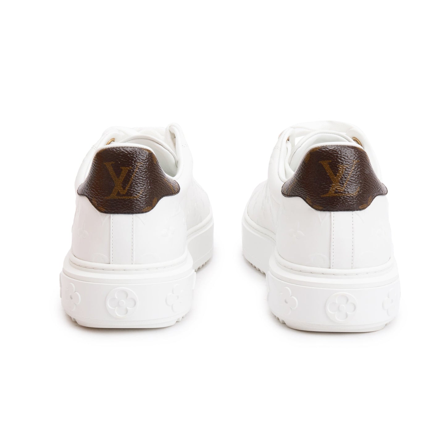 Louis Vuitton 2022 White Monogram Debosssed Leather Time Out Sneakers, Size 41
