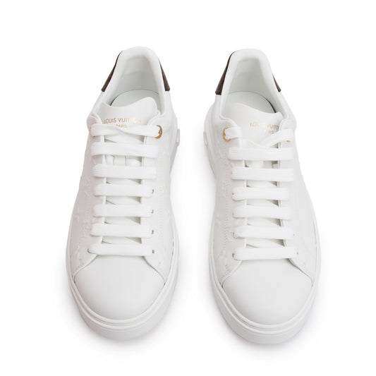 Louis Vuitton 2022 White Monogram Debosssed Leather Time Out Sneakers, Size 41