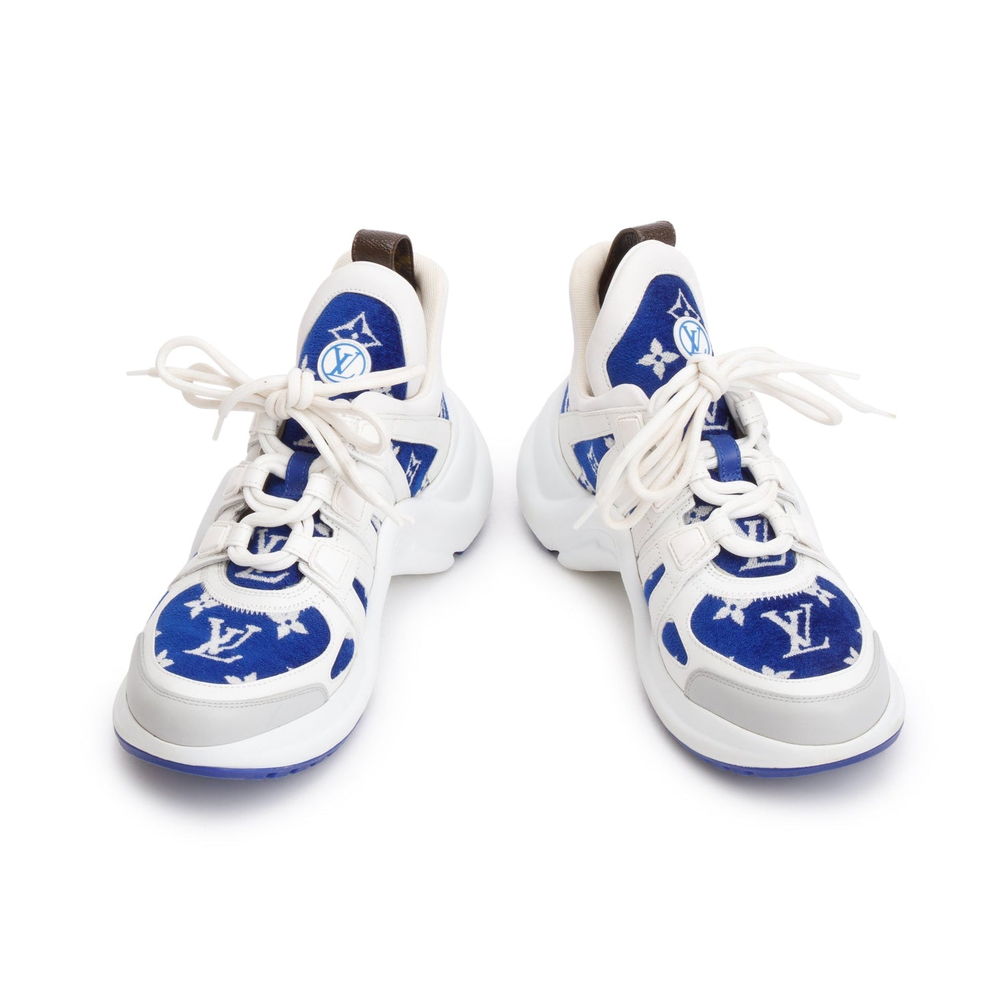 Louis Vuitton 2022 White/Blue Monogram Velvet & Leather LV Archlight Sneakers, Size 37