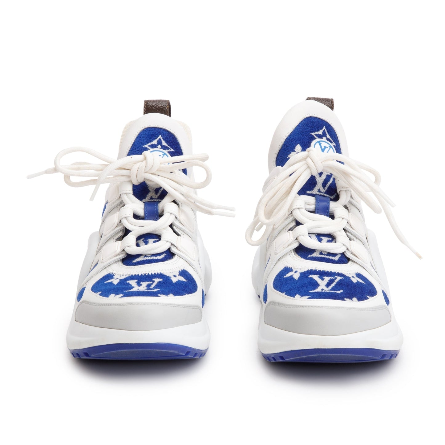 Louis Vuitton 2022 White/Blue Monogram Velvet & Leather LV Archlight Sneakers, Size 37