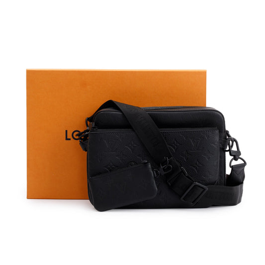 Louis Vuitton 2023 Black Calfskin Leather Monogram Shadow Trio Messenger