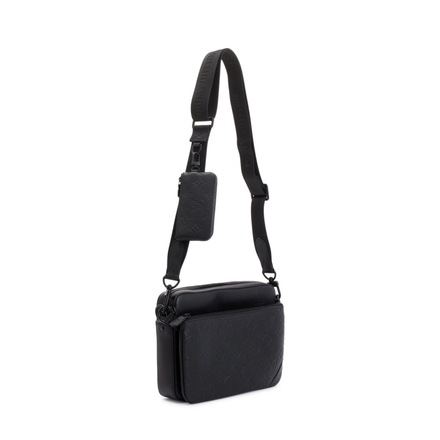Louis Vuitton 2023 Black Calfskin Leather Monogram Shadow Trio Messenger