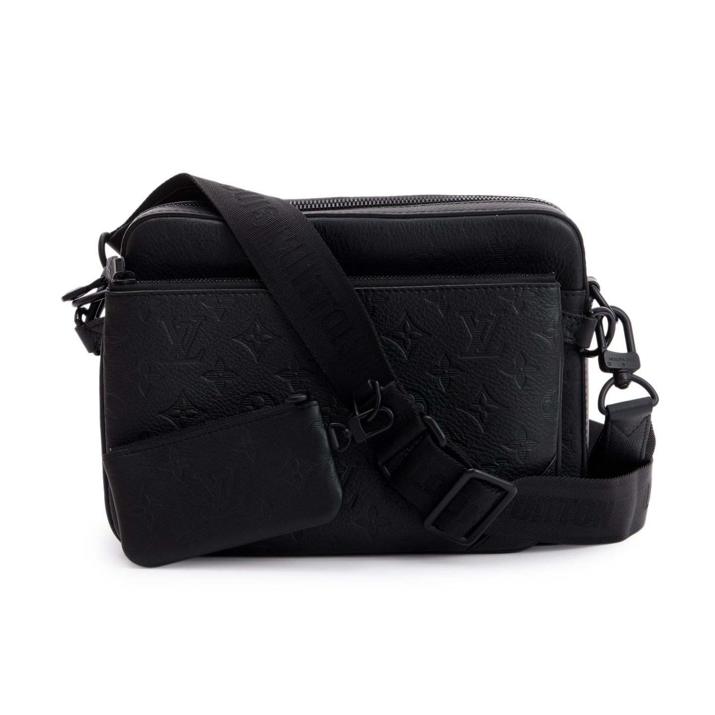 Louis Vuitton 2023 Black Calfskin Leather Monogram Shadow Trio Messenger