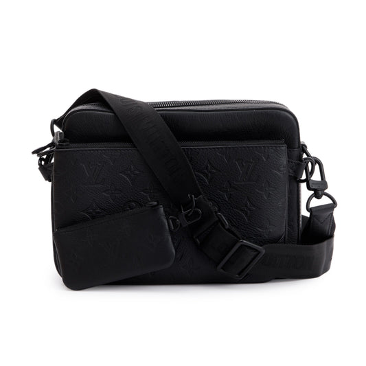 Louis Vuitton 2023 Black Calfskin Leather Monogram Shadow Trio Messenger