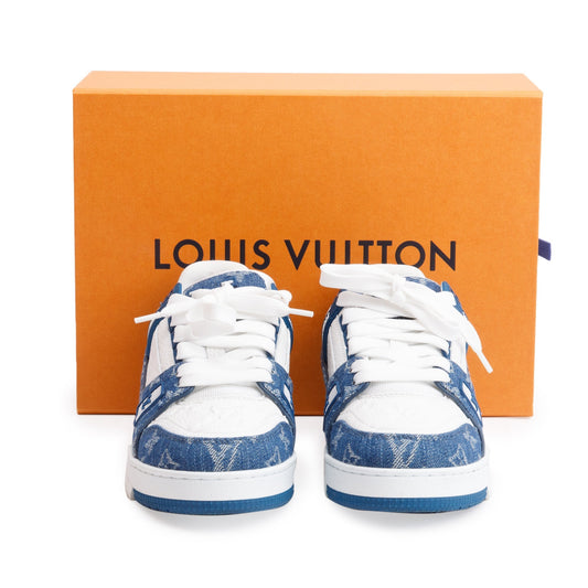 Louis Vuitton 2023 Blue Monogram Denim Calfskin LV Trainer Sneakers, Size 37.5
