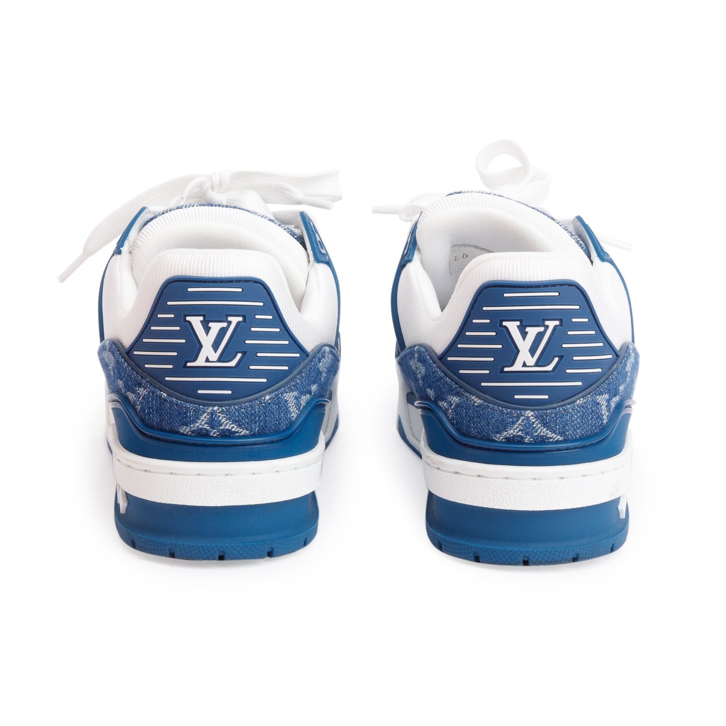 Louis Vuitton 2023 Blue Monogram Denim Calfskin LV Trainer Sneakers, Size 37.5