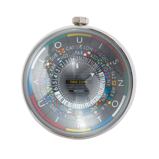 Louis Vuitton 2023 Silver Tone Metal Black Lacquer Escale Timezone Table Clock