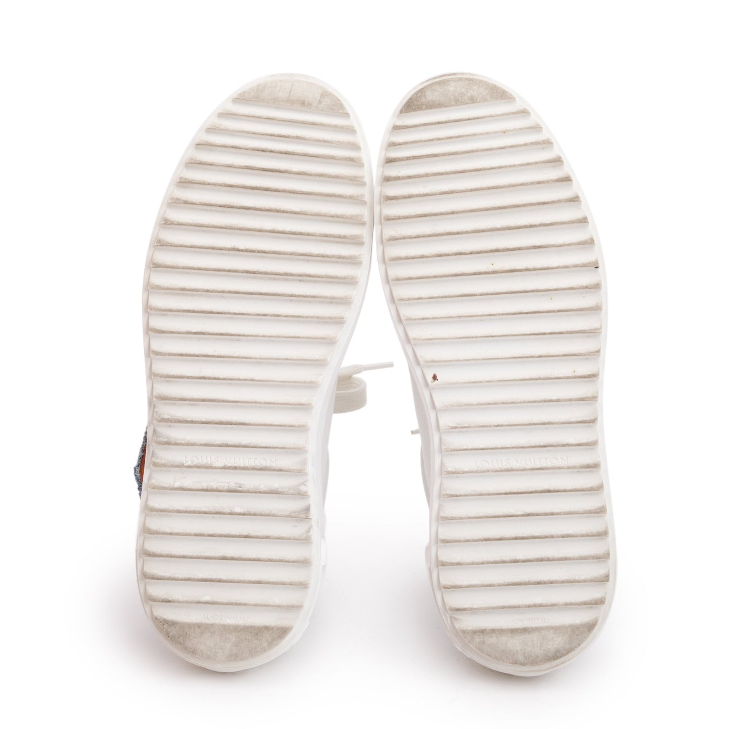 Louis Vuitton 2023 White Monogram Debosssed Leather Denim Trim Time Out Sneakers, Size 37