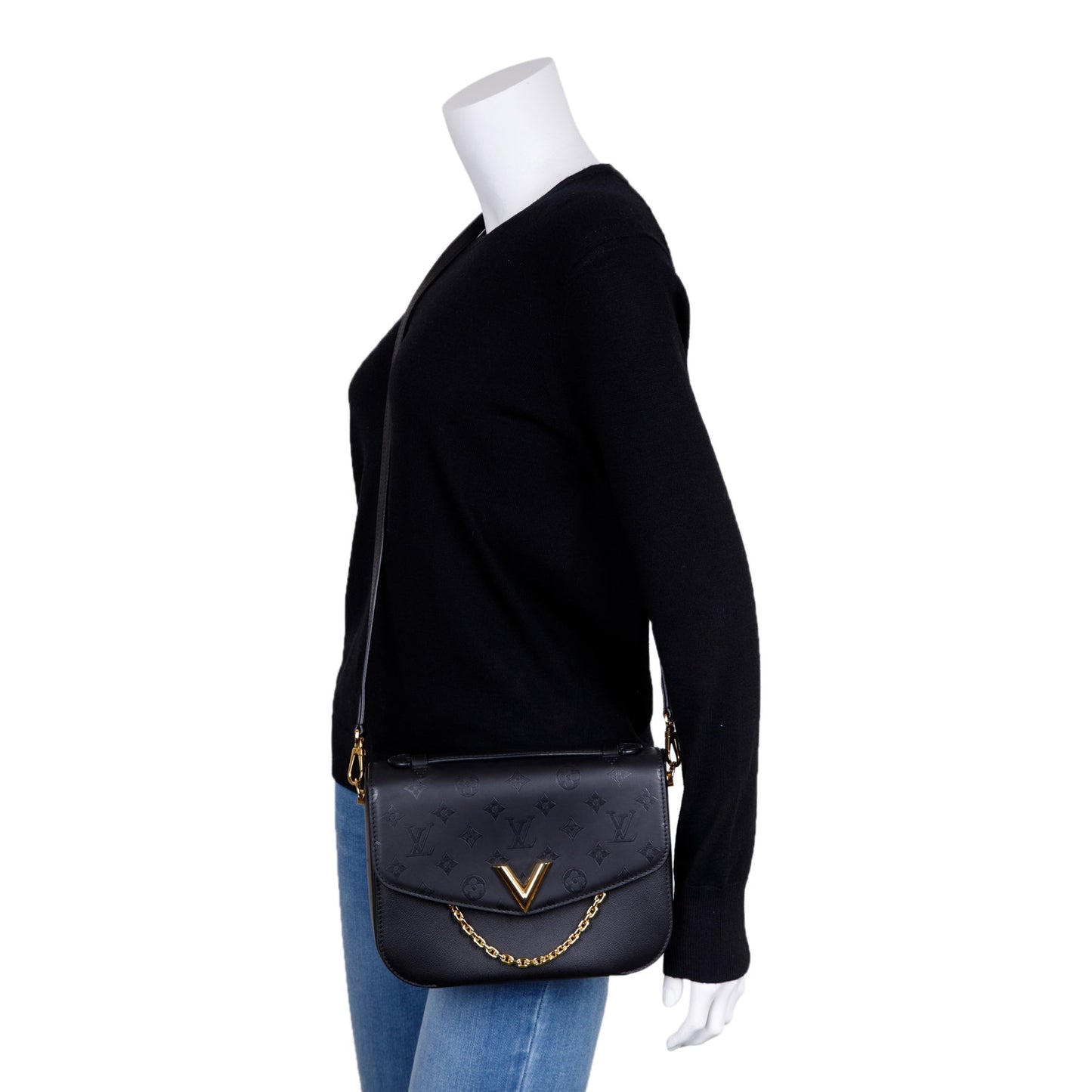 Louis Vuitton Black Calfskin Monogram Very Messenger Bag