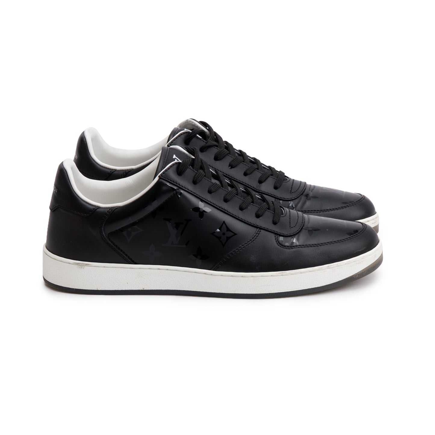 Louis Vuitton Black Monogram Leather Rivoli Men's Sneakers, Size 7.5