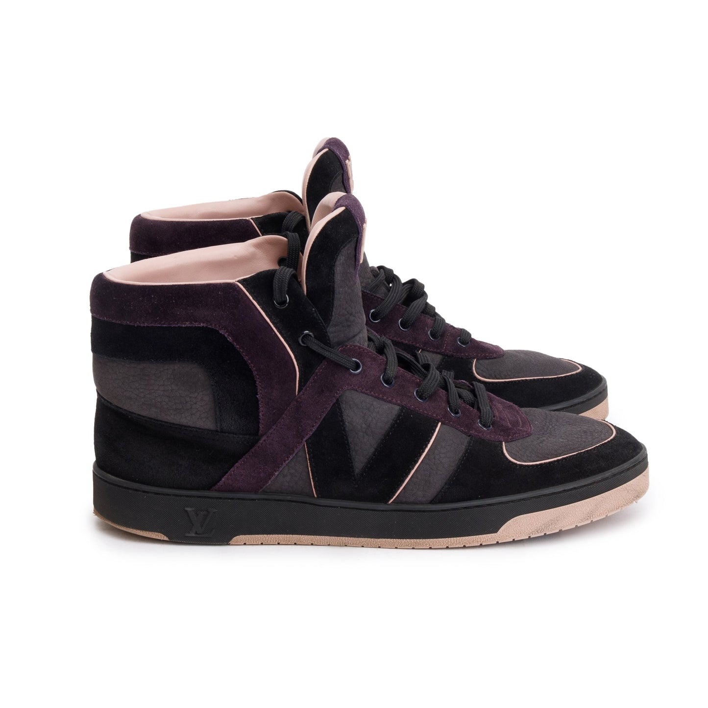 Louis Vuitton Black & Purple Suede Tribe High-Top Sneakers, Size 9