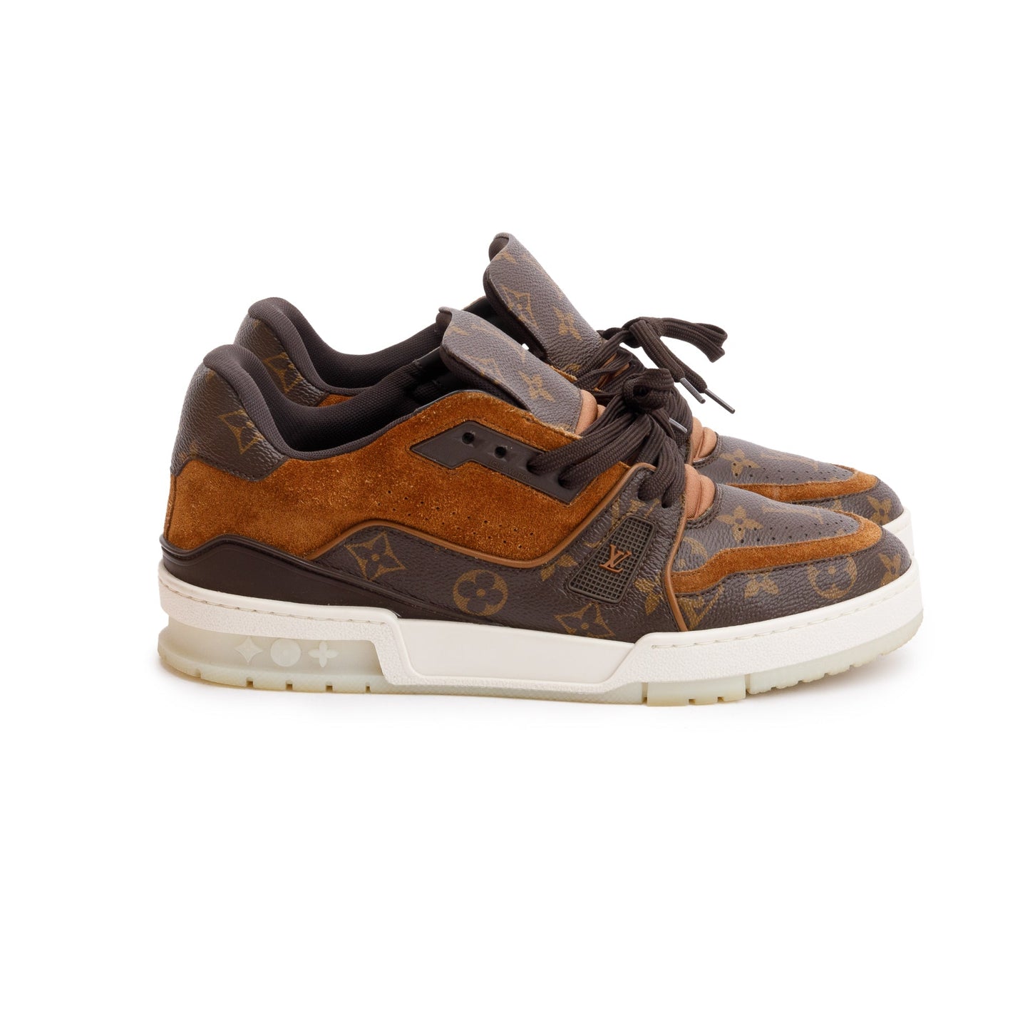 Louis Vuitton Brown Monogram Canvas Suede Calf LV Trainer Sneakers, Size 6
