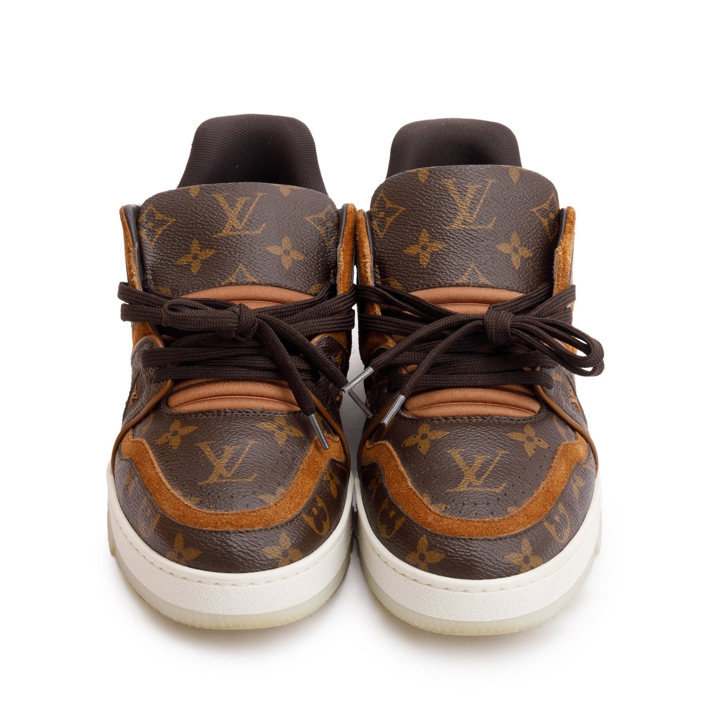 Louis Vuitton Brown Monogram Canvas Suede Calf LV Trainer Sneakers, Size 6