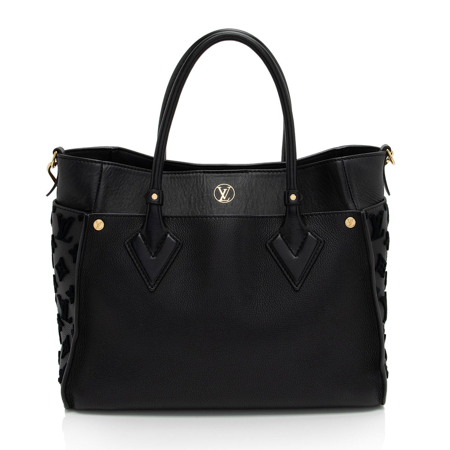 Louis Vuitton Calfskin Tufted Monogram Canvas On My Side MM Tote (SHF-QMhDUi)
