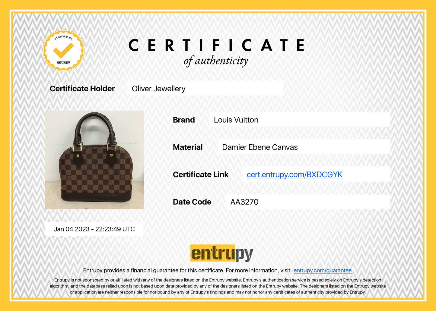Louis Vuitton Damier Ebene Alma BB