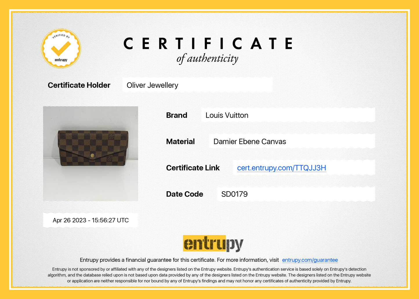 Louis Vuitton Damier Ebene Sarah Wallet